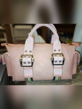 Franco Sarto Pale Pink Satchel with Multicolor Stripe Trim